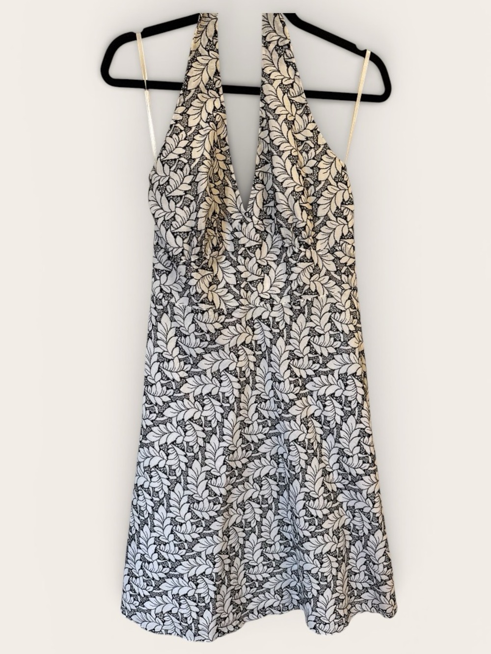 Saks 5th Ave Black and White Leaf Print Halter Dress